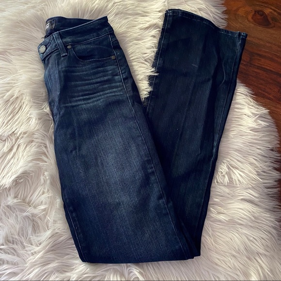 PAIGE High Rise Manhattan Bootcut Dark Denim Jeans - Picture 4 of 9